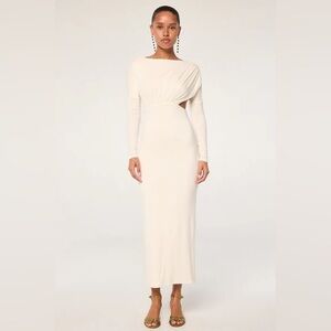 Cream Long-Sleeve Midi Dress